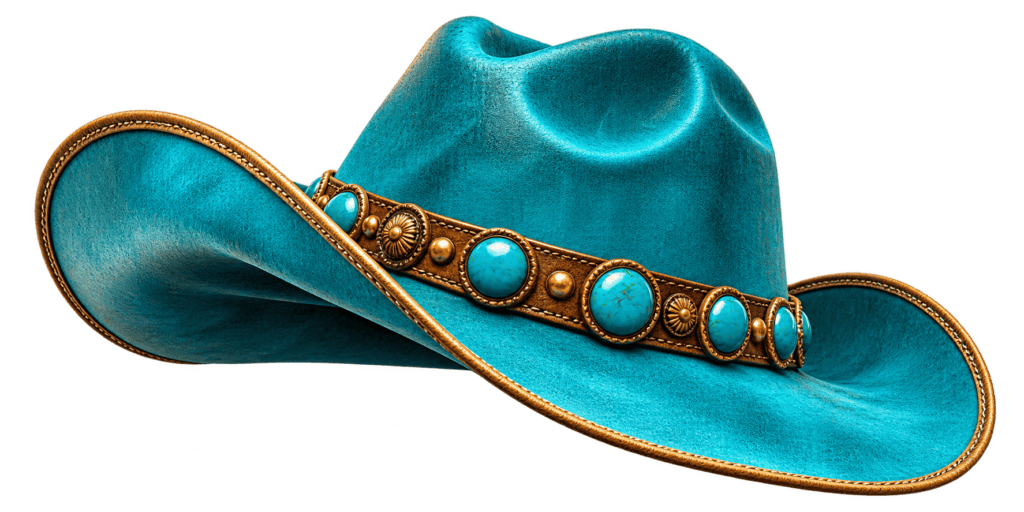 Turquoise cowboy hat with silver conchos